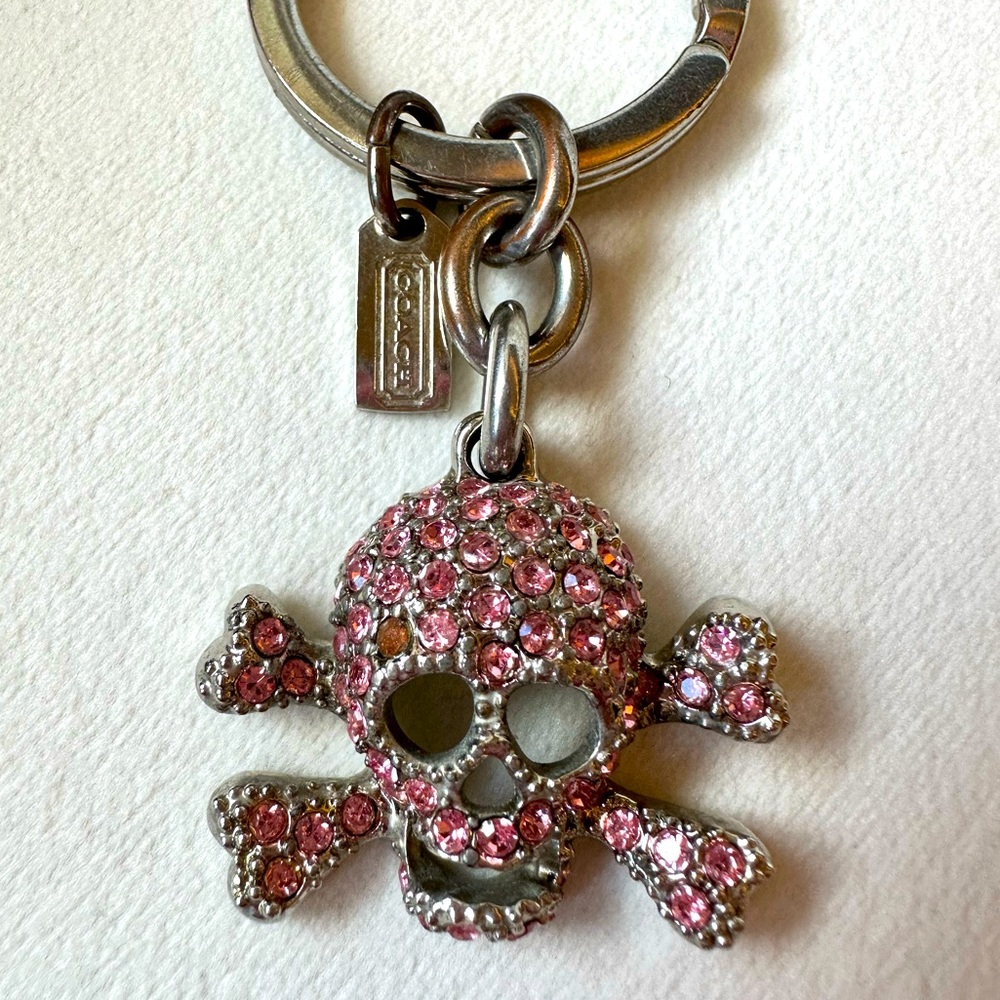 Coach Pink Rhinestone Skull Keychain
